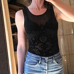 Black sheer and velvet bodysuit